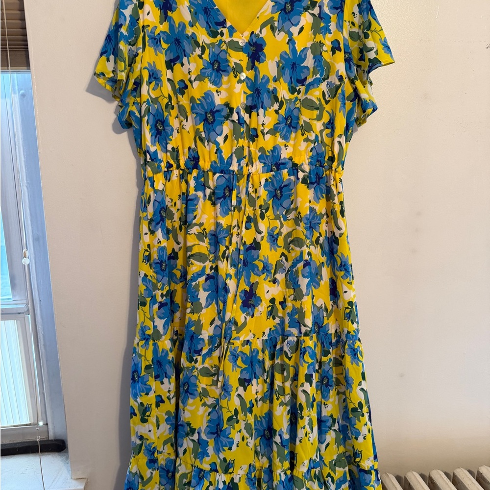 Floral Yellow and Blue Dress